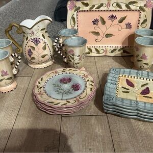 222 Fifth Ibiza Floral Ceramic Dinnerware Set - Pink, Cream, Green